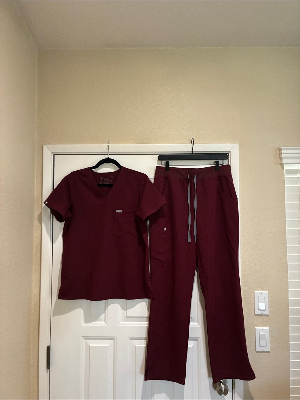 Figs Burgundy straight leg Scrubs Set